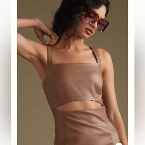 Avec Les Filles Anthropologie Tan Faux Leather Cutout Dress NWT B17/36 - Picture 3 of 14